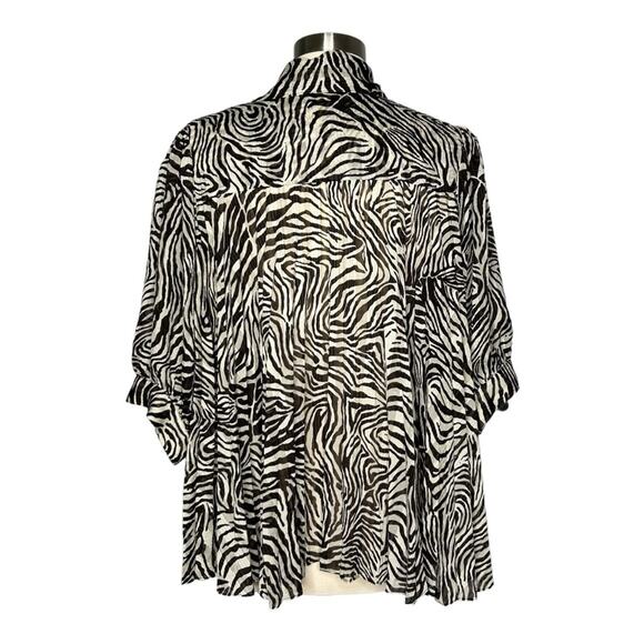 Samsoe Samsoe Dorothe Chocolate Brown  Zebra Print Tie Neck Blouse Large - Picture 4 of 13